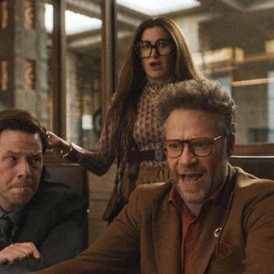 Seth Rogen wearing the Cutler and Gross glasses in the Apple TV + series The Studio with other characters