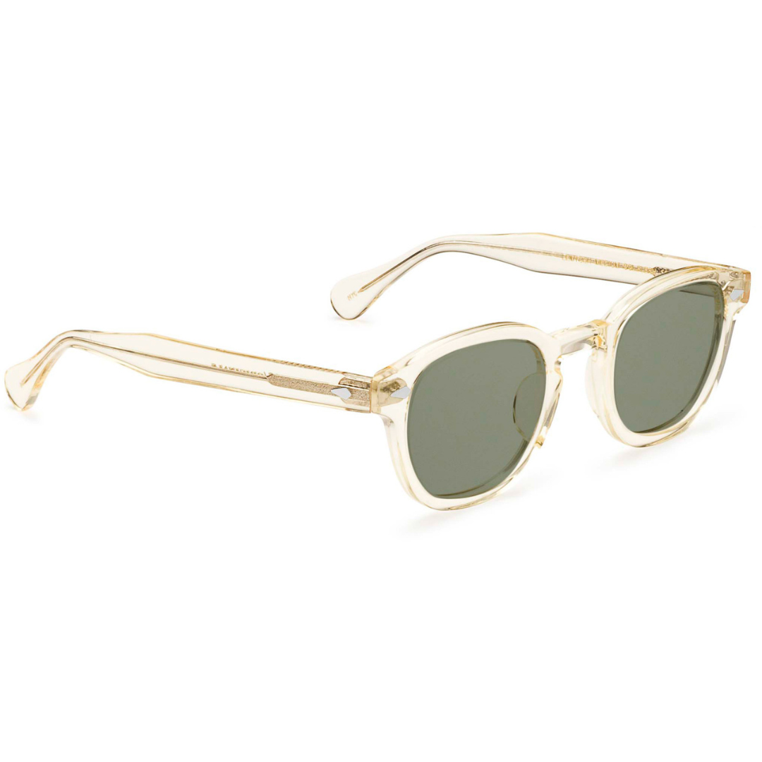 Moscot Lemtosh Flesh sunglasses with G15 green lenses side view with rivets