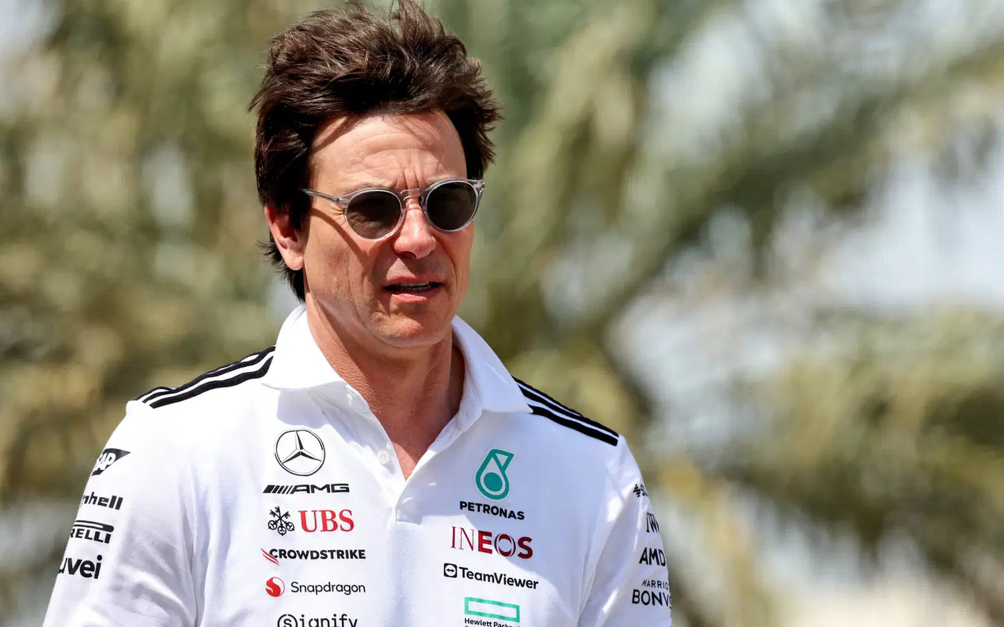 Toto Wolff from Petronas Formula 1 team wearing the Gregory Peck sunglasses by Oliver Peoples 
